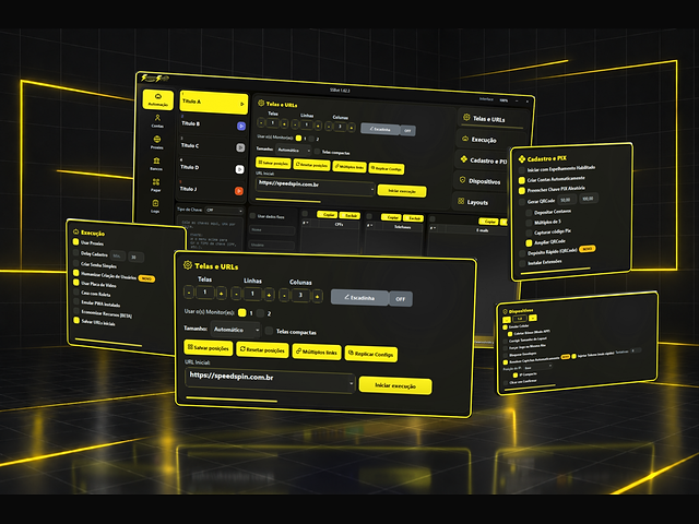 Interface desmontada do SSBot com módulos de automação, execução, Pix e dispositivos